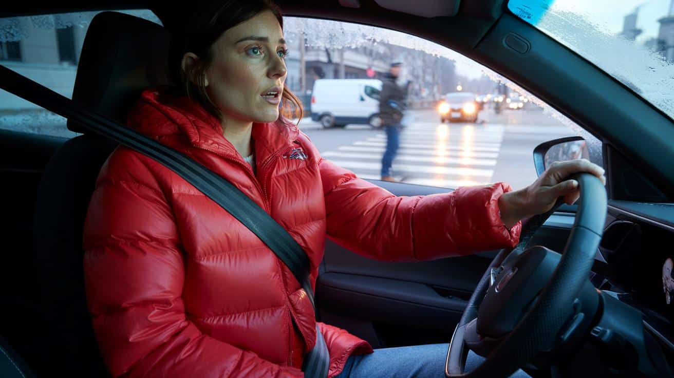 Guidare con il piumino: L'errore fatale in caso di frenata brusca.