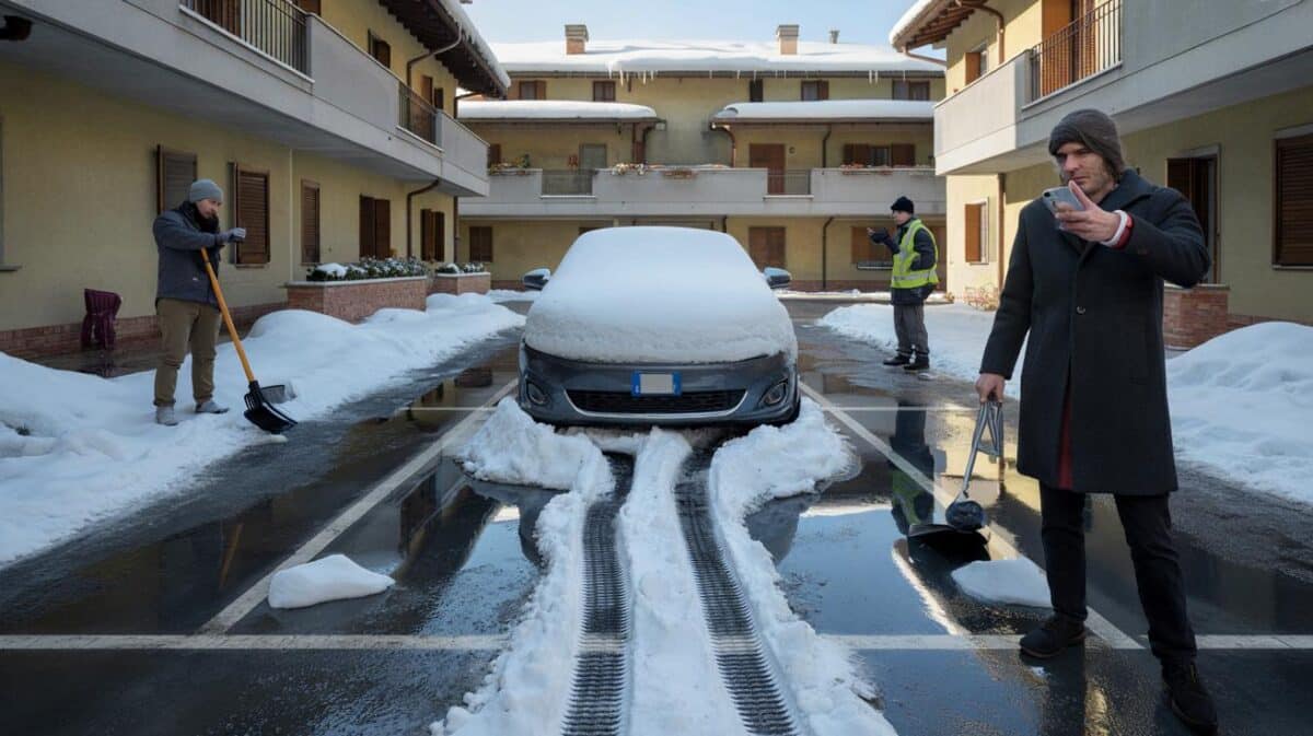 Posto auto coperto da neve altrui: È violazione? La sentenza chiarisce