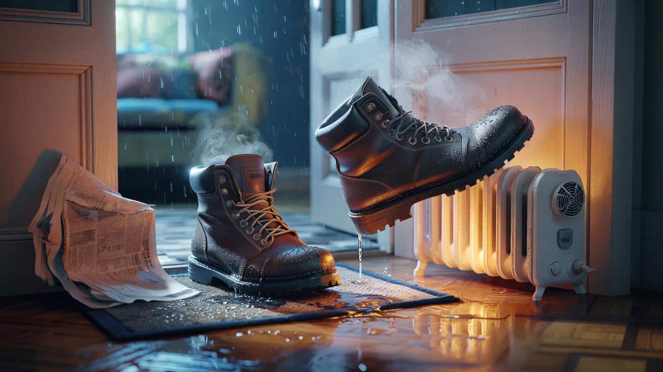 Scarponi zuppi d'acqua: Metterli sul termosifone è un errore che li distrugge