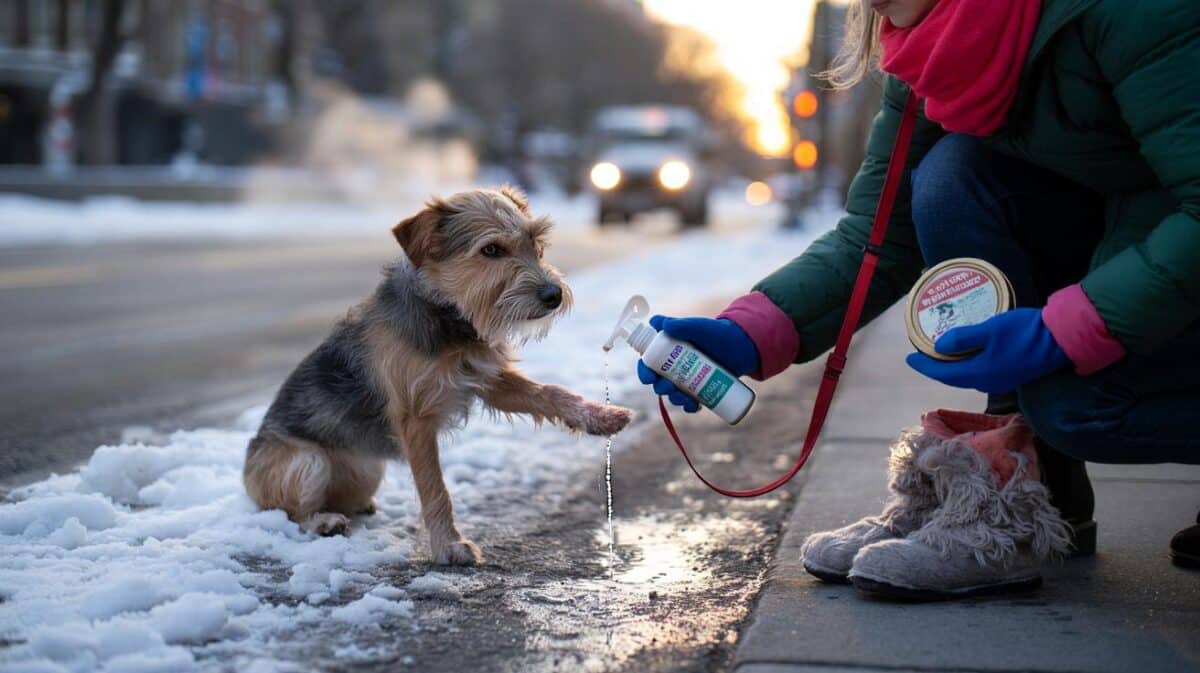 Cane sulla neve: attenzione al sale sulle strade, brucia i polpastrelli