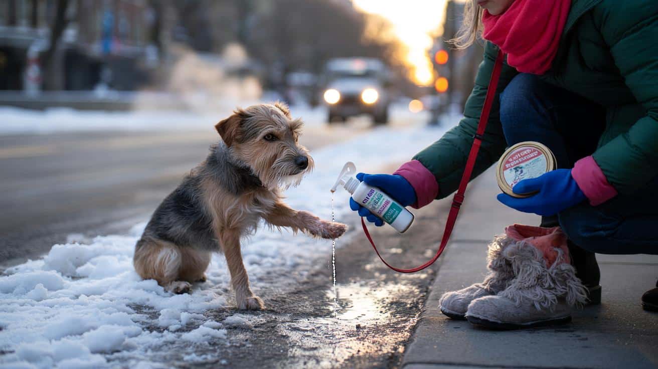 Cane sulla neve: attenzione al sale sulle strade, brucia i polpastrelli